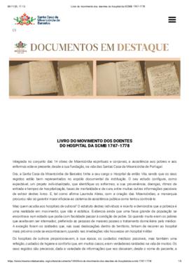 Livro do movimento dos doentes do Hospital da Santa Casa da Misericórdia de Barcelos