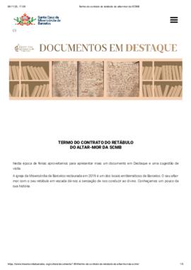TERMO DO CONTRATO DO RETÁBULO DO ALTAR-MOR
