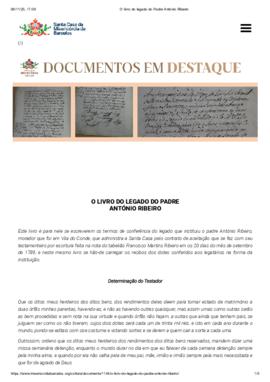 O LIVRO DO LEGADO DO PADRE ANTÓNIO RIBEIRO